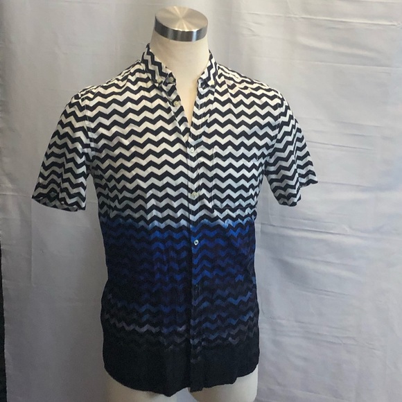 Zig-zig print hand dip dyed shirt MED H&M - Picture 3 of 11